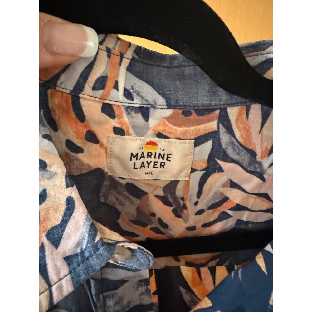 Marine Layer Mens Koloa Button Down Shirt Short-sleeved Size M/L Orange Tropical - Picture 6 of 7
